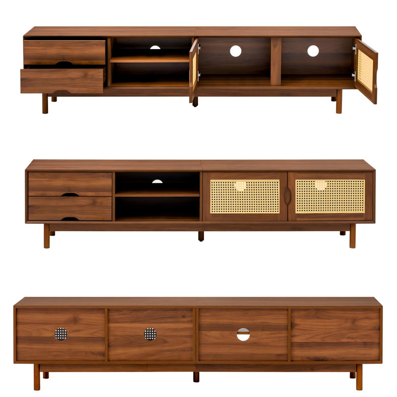 TV Stand For Tvs Up To 85 Inch, Media Console With 2 Drawers, Solid Wood Legs For Living Room