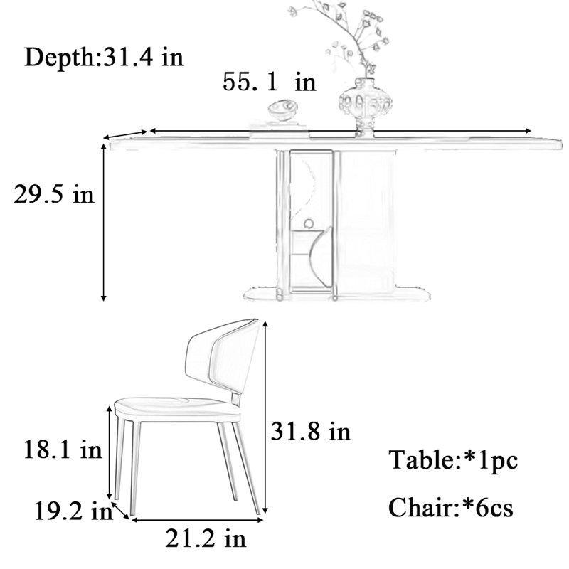 Table et chaise de luxe Deluxe Sense Simple Light, H 29,5 po x L 55,1 po x l 31,4 po