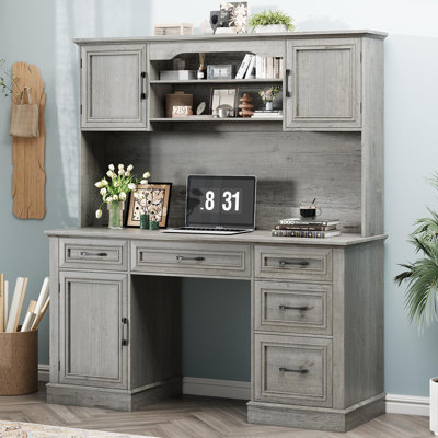 67" H Farmhouse Executive Desk With Hutch