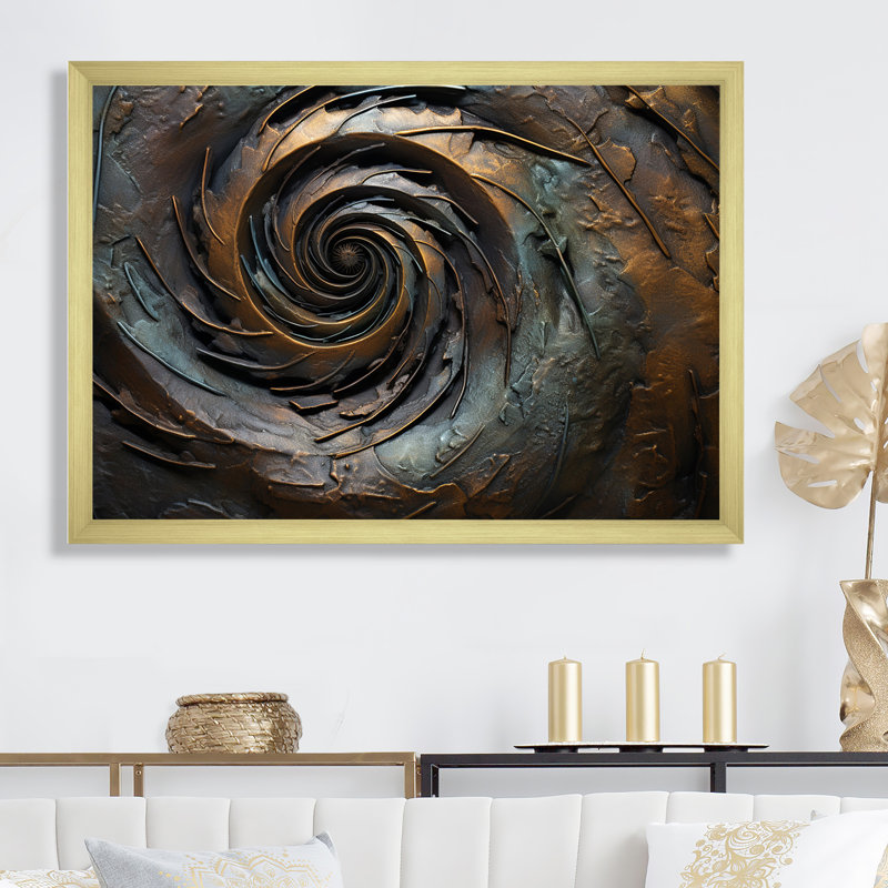 Bronze vortex tourbillonnant de sagesse I sur toile, H 34 po x l 44 po x P 1,5 po, Encadrement doré