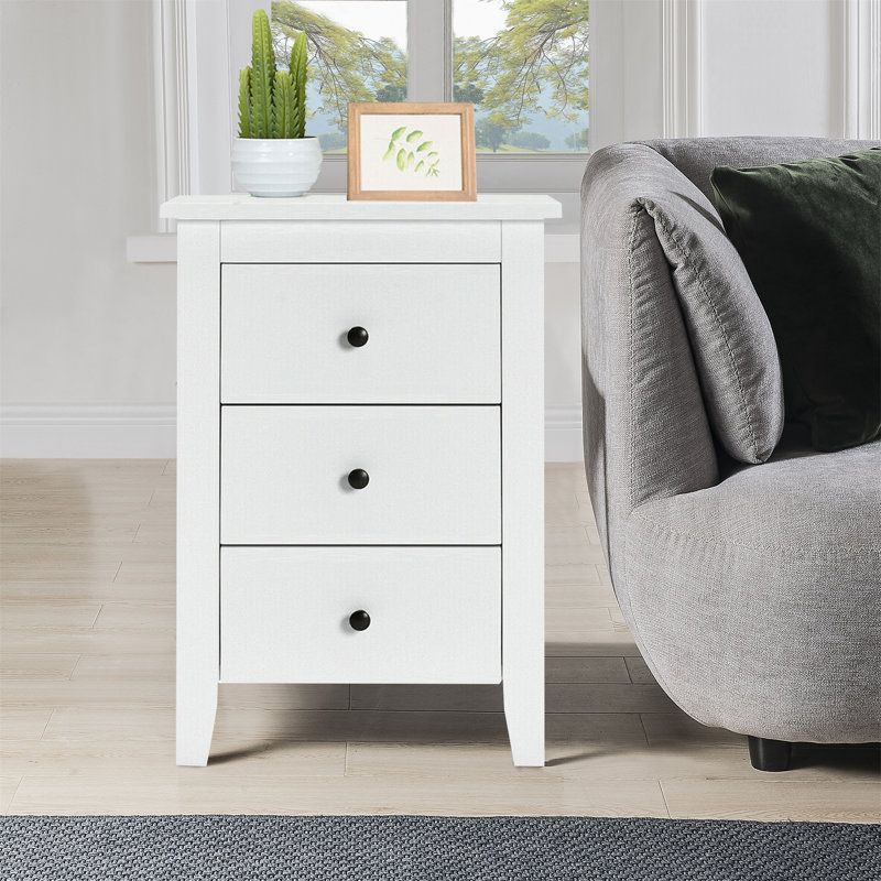 Table de chevet 3 tiroirs Roselyne, Ensemble de 2, Blanc