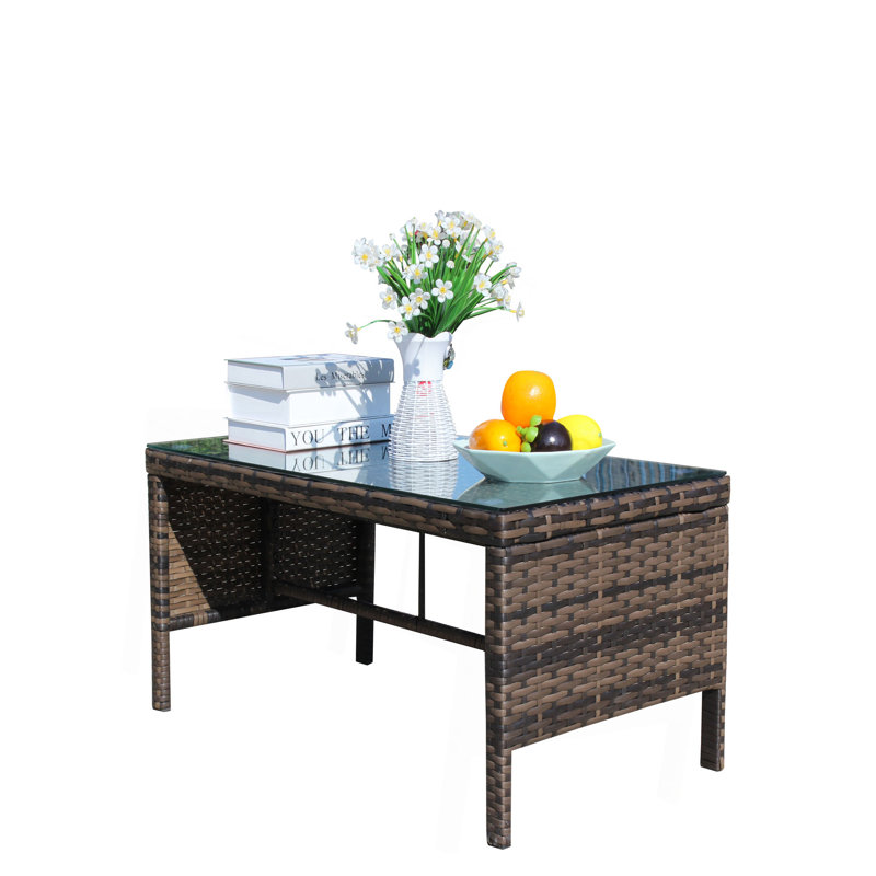 Outdoor Patio Furniture 1 Coffee Table With Clear Tempered Glass