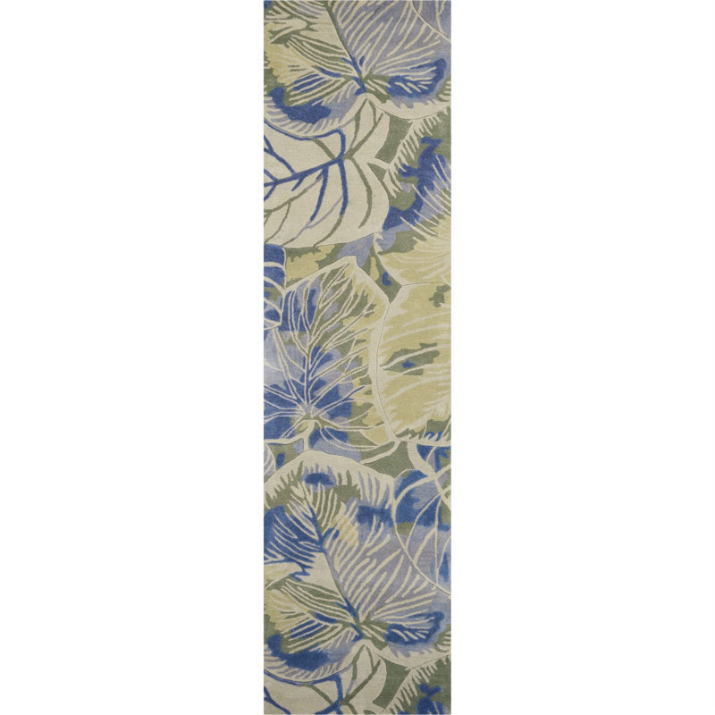 Tapis bleu / vert en laine touffeté à la main Remington, Rectangle 8 pi 6 po x 11 pi 6 po