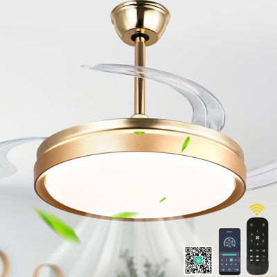 42" 3-Blade Gold Ceiling Fan with Lights and Remote Control, 6-Speed Latest DC Motor Ceiling Fan for Living Room, Bedroom