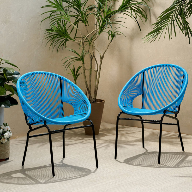 Chaise d'extérieur avec tissage et fer de couleur bleue contemporaine robuste