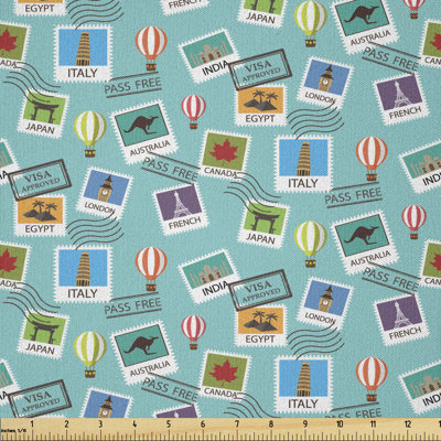 Dashone Popular Travel Destinations Passport Stamp Motifs of Countries and Cities Multi-Purpose Fabric