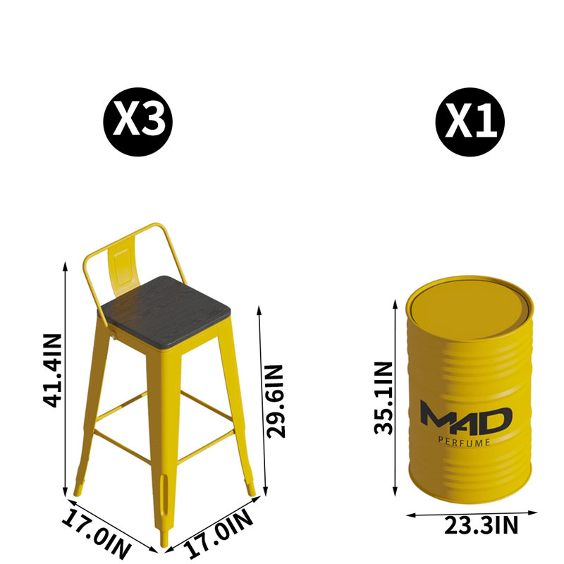 Ensemble repas rond 23,3 po, Jaune