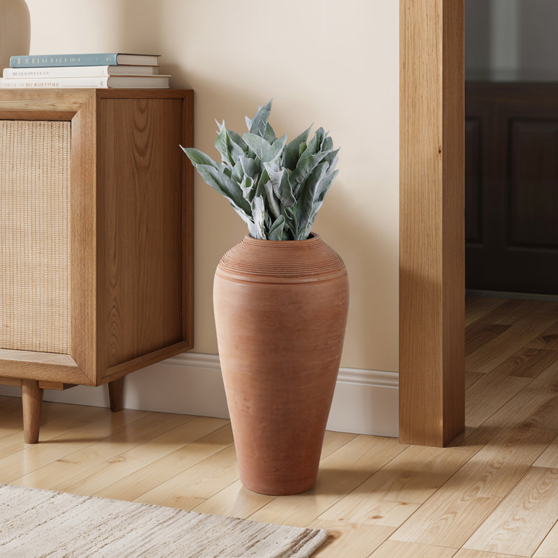 Vases Pottery Terracotta Handcrafted Design with Textured Rim and Tapered Body for Contemporary Versatile Decor, Brown