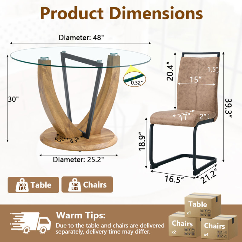 Ensemble de table ronde, 7 pièces : table, 6 chaises
