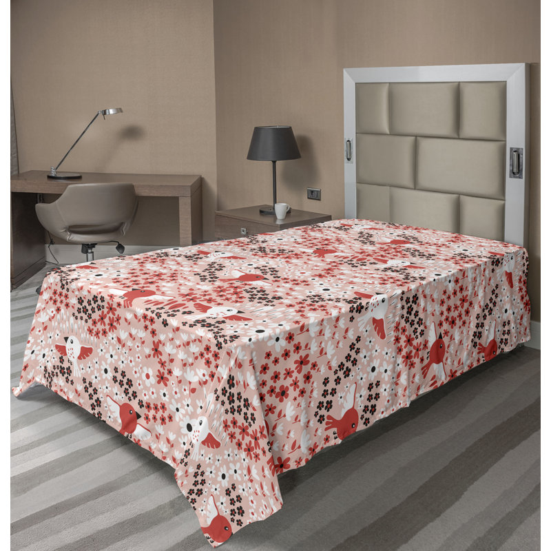 Ambesonne Flowers Flat Sheet Nostalgia Farmhouse, Dark Pink Blush Grey