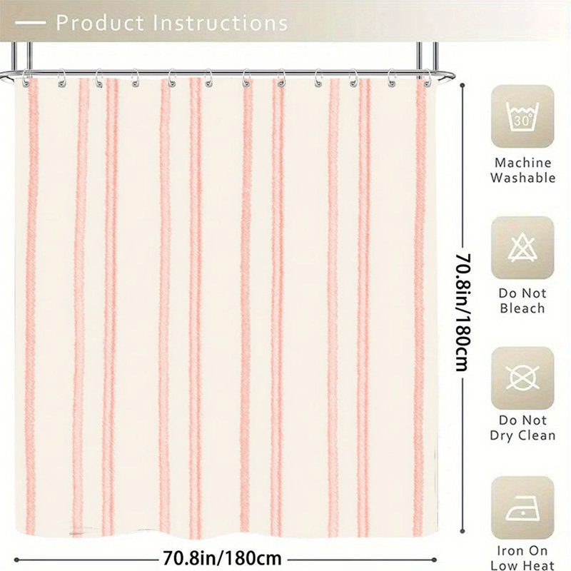 Rideau de bain Coral Stripe, cloison de salle de bain aux tons doux - 72 po x 72 po