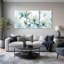 Ensemble de 3 toiles bleu sarcelle et crème avec fleurs de magnolia-133449544