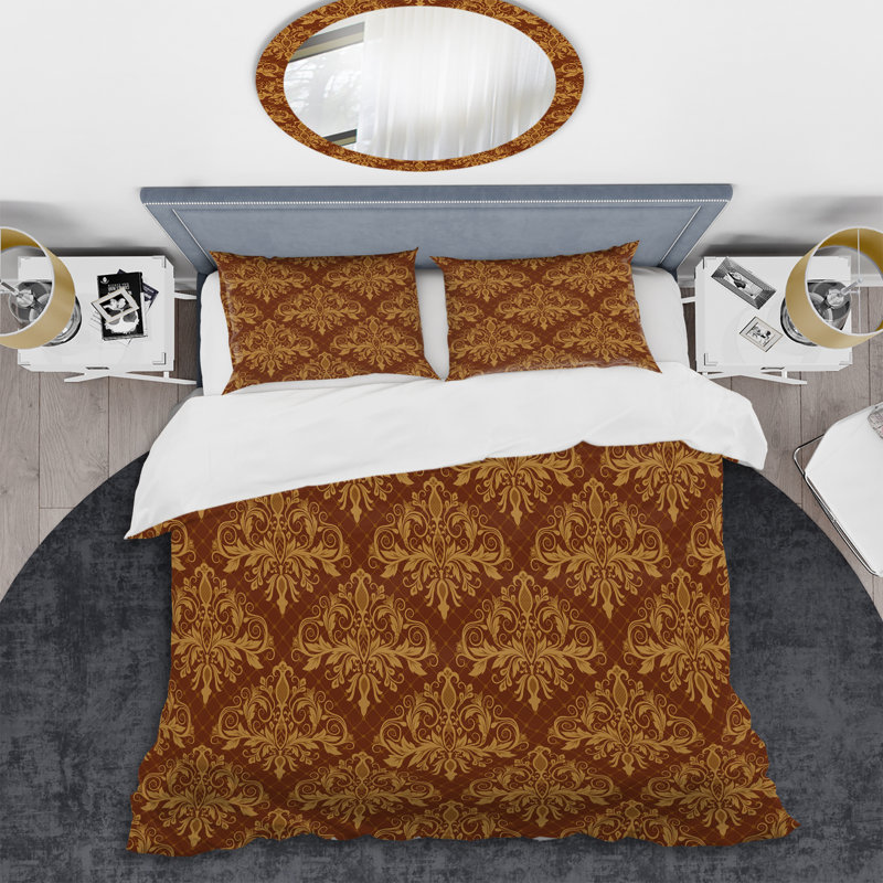 Brown Damask - Abstract Duvet Cover Set - Microfiber Polyester