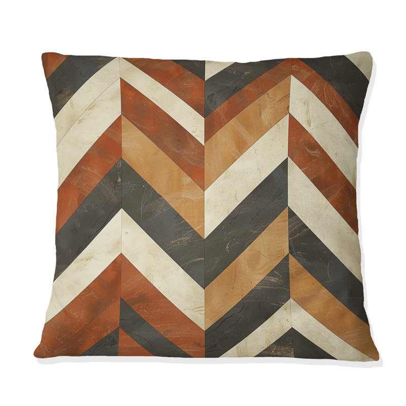 Coussin décoratif orange à motif de chevrons beige et moderne, 18" x 18"