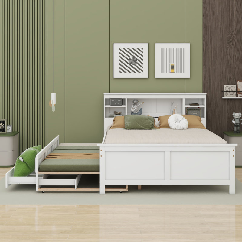 Mercato Full Size Platform Bed with Storage Headboard, White