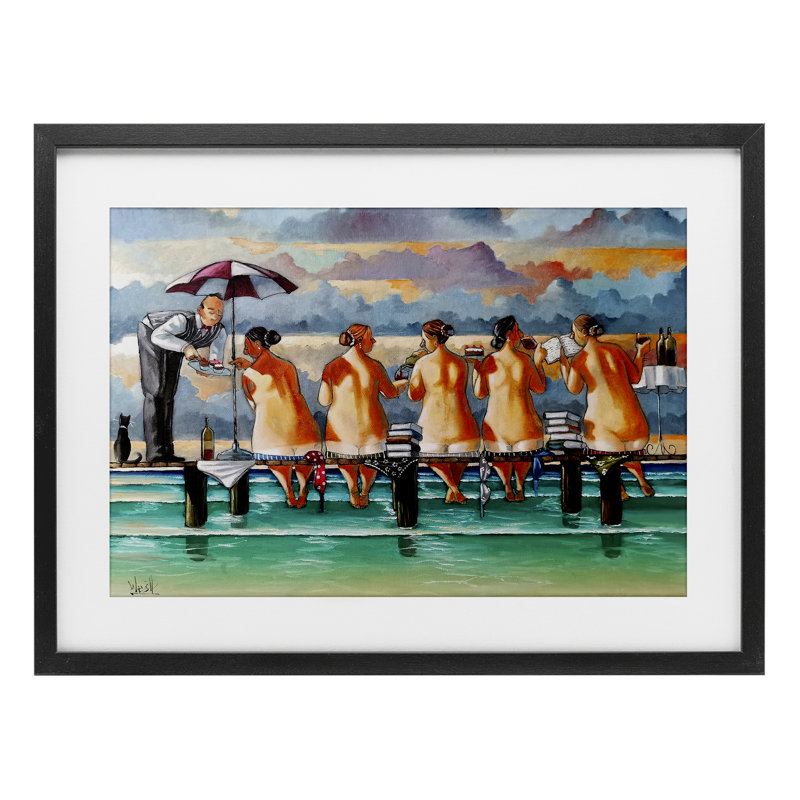 «The Book Club Beachgoers», reproduction encadrée sous verre, design par Ronald West, H 17 po x l 23 po, Cadre noir minuit