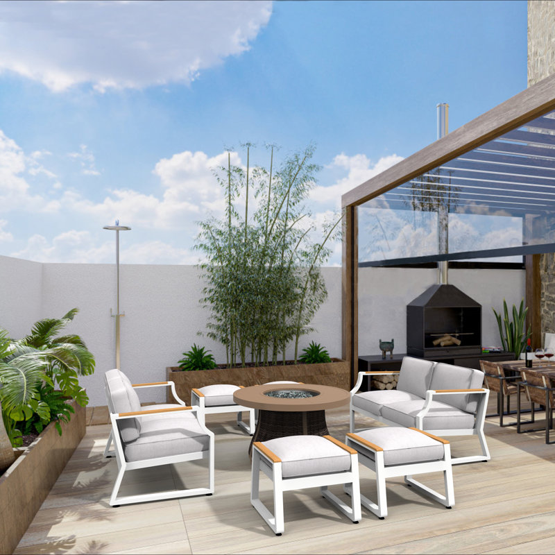Kaebri 8 - Person Patio Conversation Set with Cushions, White