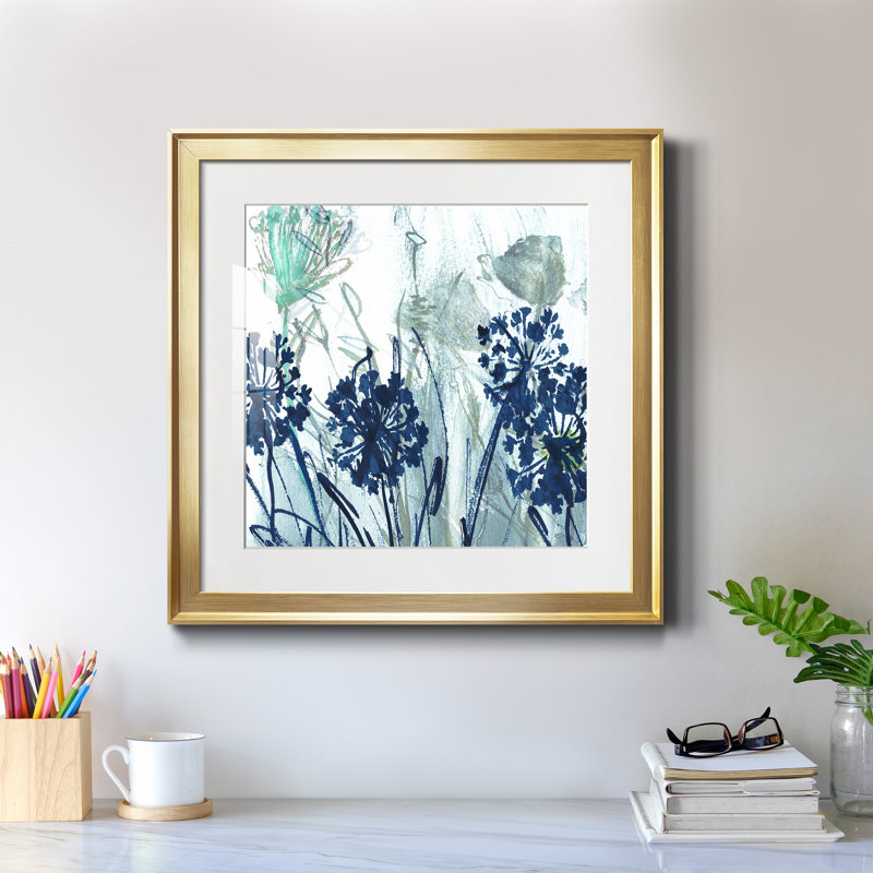 Indigo Field I - peinture encadrée, H 17,5 po x l 17,5 po x P 1,5 po, Encadrement doré