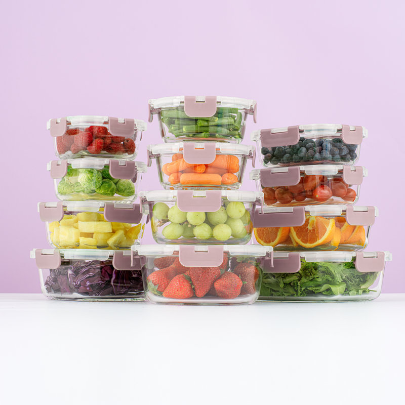 Ensemble de 12 contenants de rangement en verre avec couvercle étanche JoyJolt - rose rosé, Rose