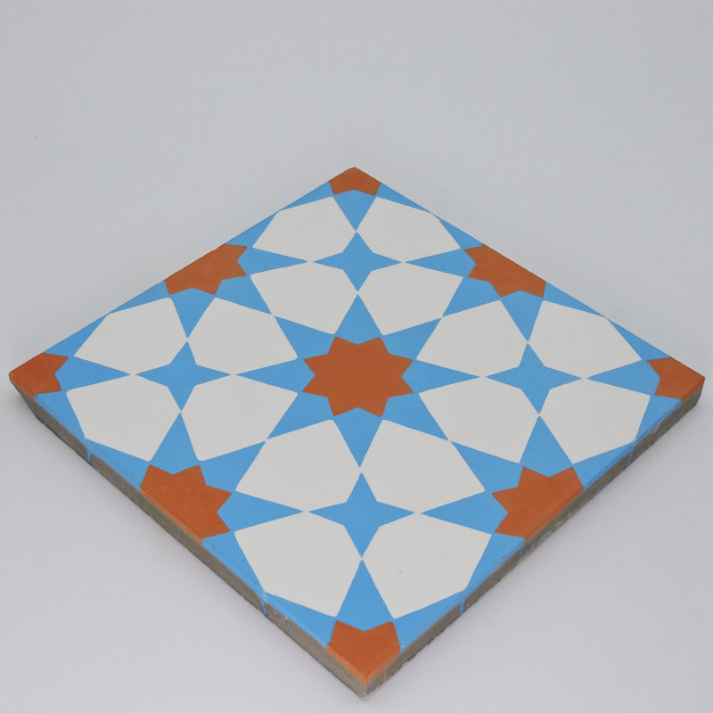 Medina 8" x 8" Cement Patterned Wall & Floor Tile, Blue/White/Orange