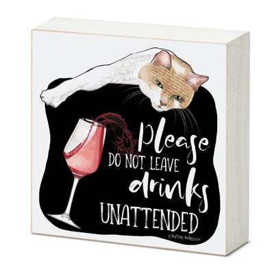Unattended Cat Freestanding Solid Wood Block Sign