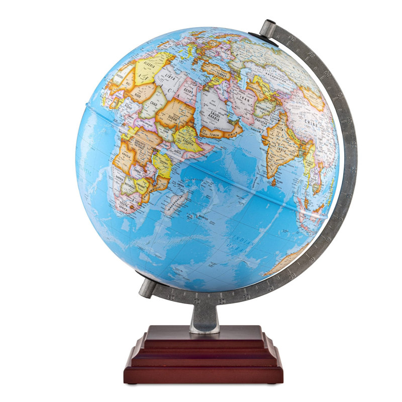 Globe terrestre bleu de bureau Odyssey de 12 pouces avec base en bois (non illuminé)