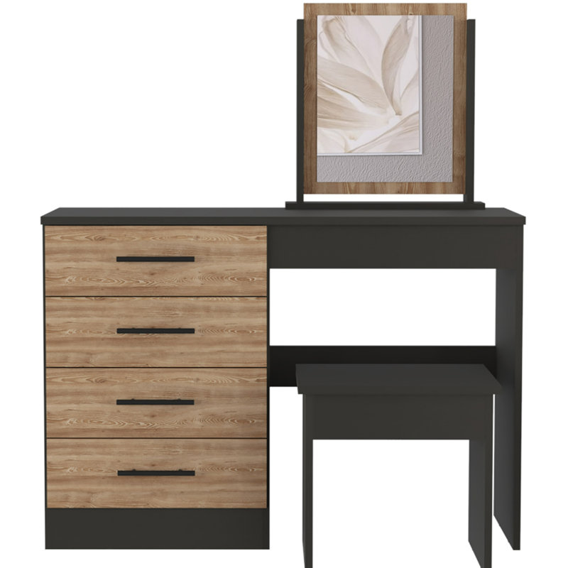 Slay Dressing Table with Mirror, Black/Honey