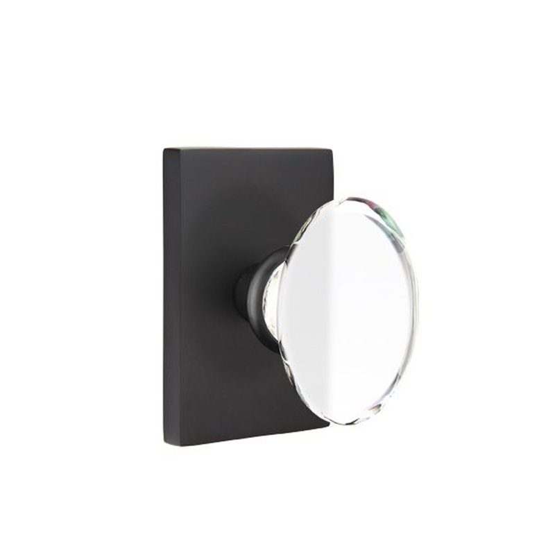 Passage Hampton Knob with Modern Rectangular Rose, Flat Black