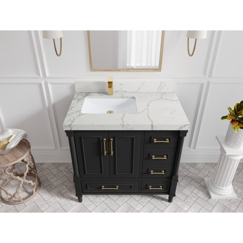 Aberdeen 36" Black Freestanding Bathroom Vanity with Quartz Top