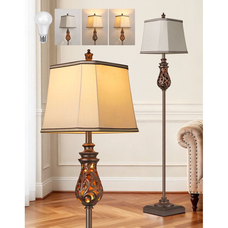 64" Farmhouse Floor Lamp with Nightlight, Rustic Tall Standing Lamp with Rotary Switch for Living Room, Bedroom, White (Bulb Included)