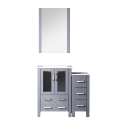 36 po Meuble-lavabo bleu marine avec armoire latérale, comptoir en céramique blanche, miroir mural de 22 po et grande surface de rangement équipée d'une grande surface de rangement, mécanisme de fermeture en douceur
