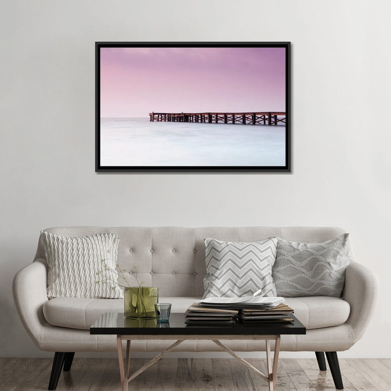 «Pink Pier», reproduction d'impression sur toile, H 18 po x l 26 po x P 1,5 po, Toile avec cadre flottant noir, Pas de tapis