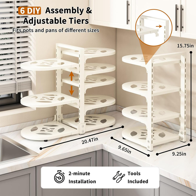 Rangement à 8 niveaux pour casseroles et poêles à l'intérieur de l'armoire