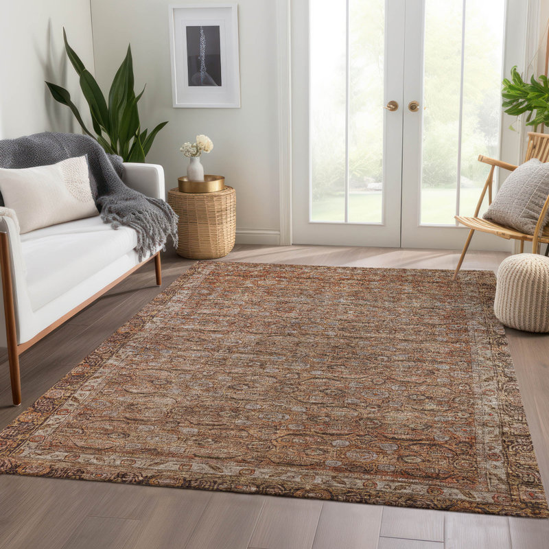 Machine Washable Indoor/Outdoor Xhevrie Copper Rug, Rectangle 3' x 5'