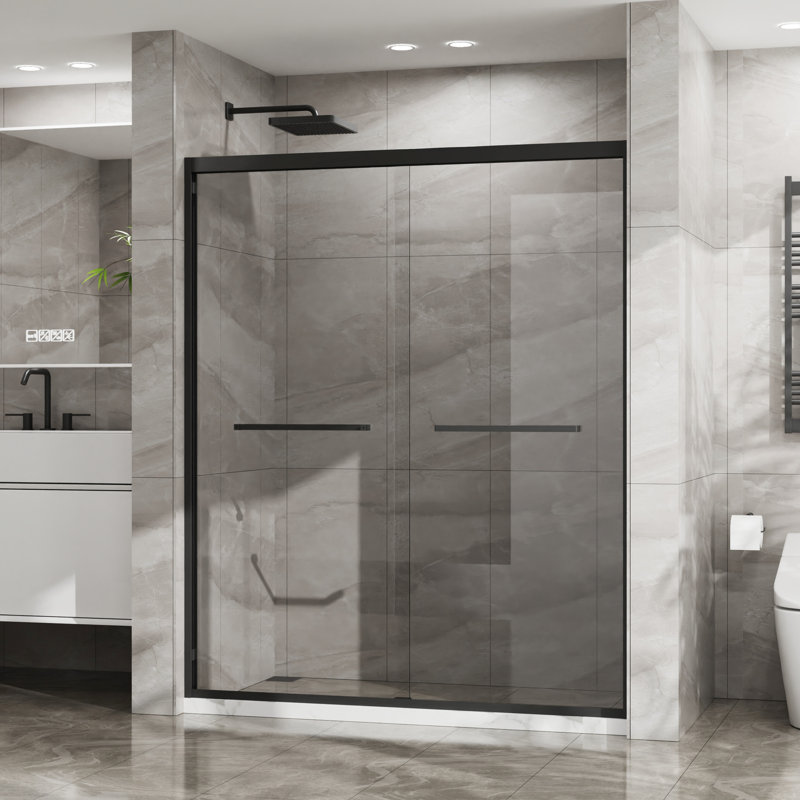 Porte de douche 60 po x 72 po - verre trempé, noir mat, double verre coulissant délicat 60 x 72