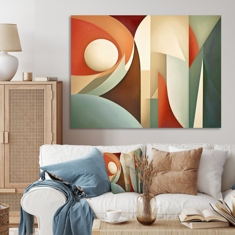 Visions symétriques orange et vertes - formes abstraites, art mural, H 30 po x l 40 po x P 1,5 po, Toile tendue