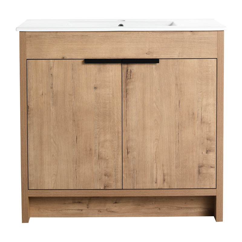 Armoire de salle de bain imitable en chêne avec rangement réglable 36 po - Finition des tablettes autoportantes Bvb02436imo