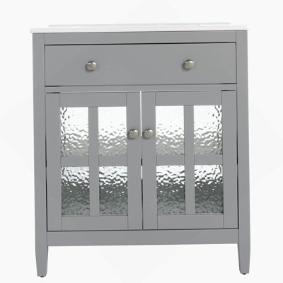 Bathroom Vanity with Ceramic Sink, Adjustable Shelf, Tip-Out Tray, Solid Wood Legs, Silver Knobs and Soft Close Hinges for Functional and Stylish Bathrooms