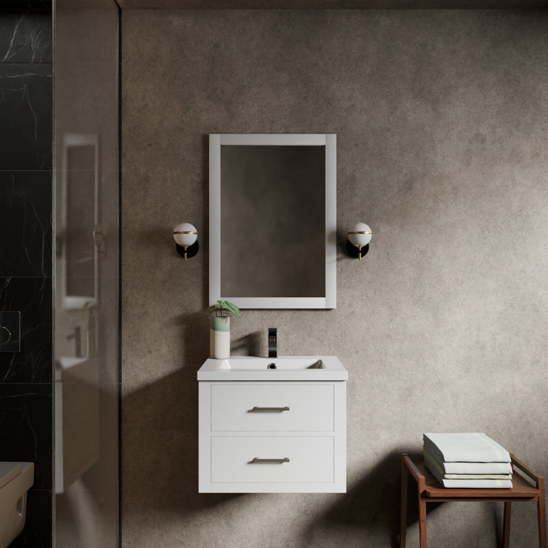 Meuble-lavabo simple l 24 po x P 18 po Castor, Blanc / Blanc