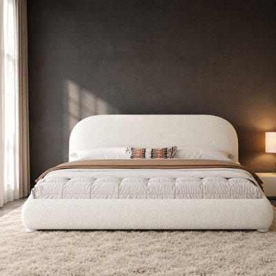 Upholstered King Size Bed Modern Simple Design, Comfortable Padded Headboard, Strong Load Bearing Frame, Soft Fabric Upholstery