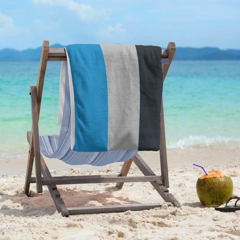 Cotton Blend Beach Towel, Navy/Gray/Light Blue