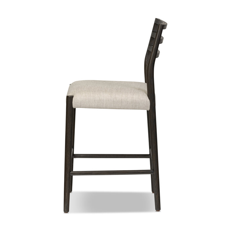 Glenmore Upholstered Stool with Solid Wood Frame, Counter Stool (26.25" Seat Height), Light Carbon, Essence Natural
