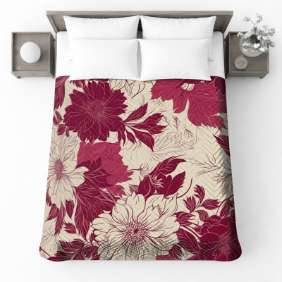 Burgundy Floral Pattern Quilted Bedspread All Sizes