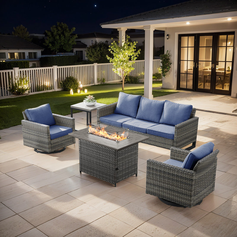 5-Person Powder Coated Steel Outdoor Seating Group , Blue