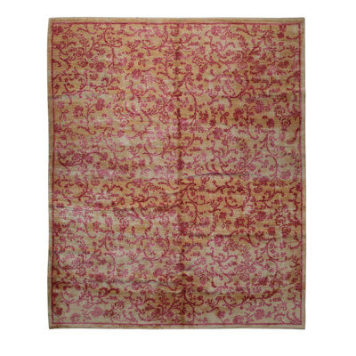 Nina Ruby Red Hand Knotted Wool Red / Natural Classic Floral Area Rug