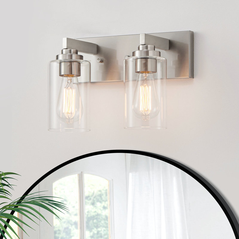 Éclairage de meuble-lavabo transitionnel à intensité variable, 14,12 po de largeur, Nickel brossé, 2 lumières