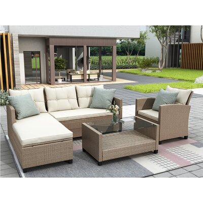 Outdoor, Patio Furniture Sets, 4 Piece Conversation Set Wicker Ratten Sectional Sofa With Seat Cushions(Beige Brown) -  Red Barrel StudioÂ®, 11A9B6DB53C045A697E4BCB86FF323AB