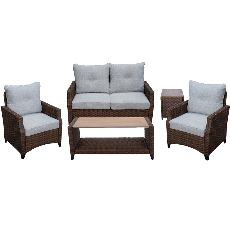 Wicker 4 - Person Patio Conversation Set with Cushions