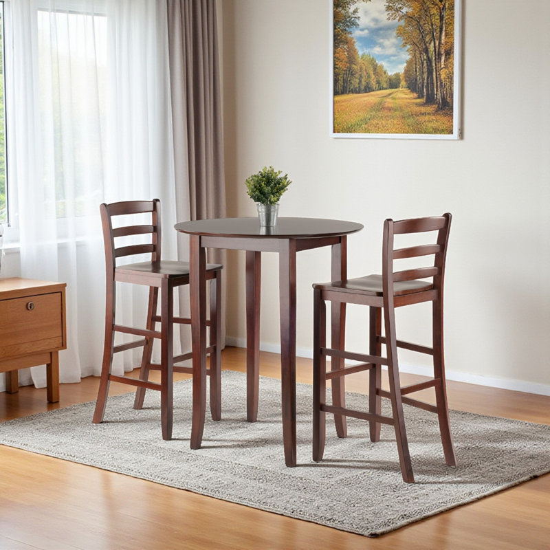 Hubbard Three-Piece High Table with Ladder-Back Bar Stools, Walnut