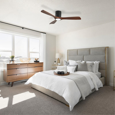 52 Inch Ceiling Fan with Light, 3 Solid Wood Blades, Remote Control, 6-Speed Reversible DC Motor for Bed Room, Dining Room, Living Room.